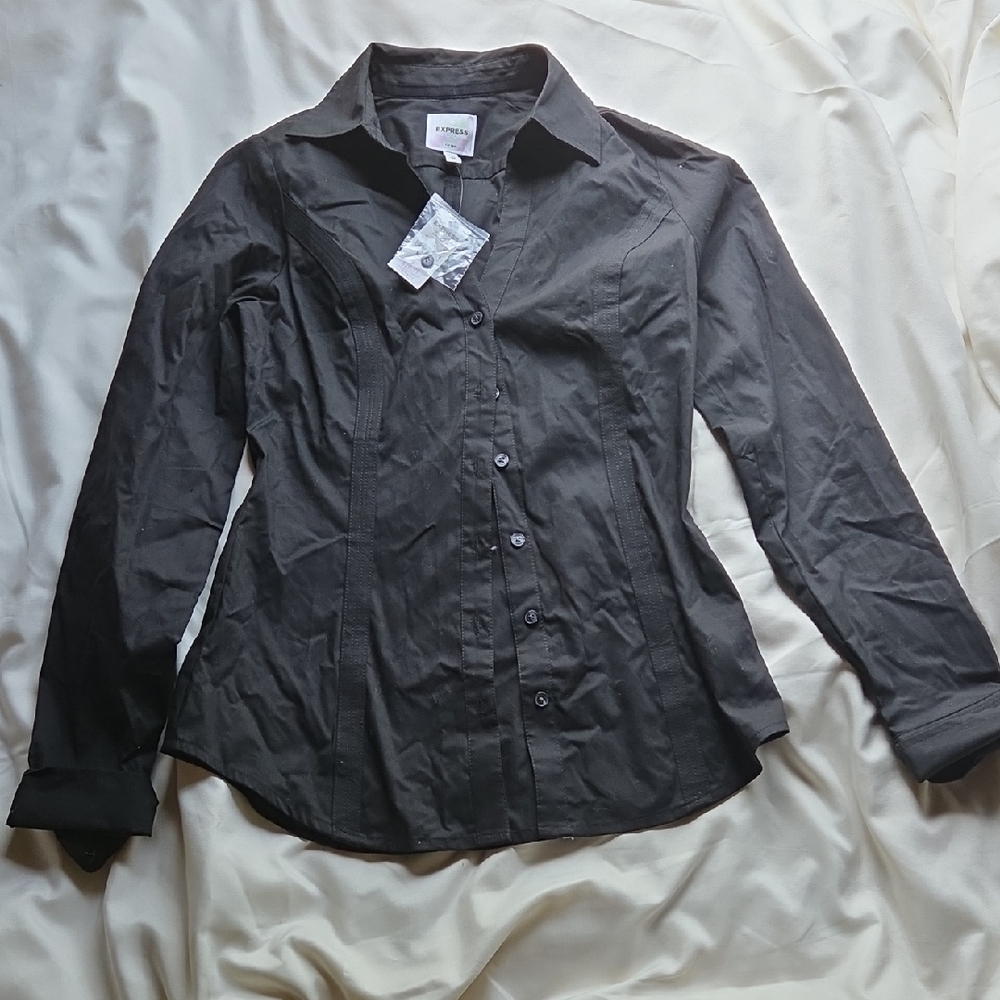Express Charcoal Button-Up Blouse XS